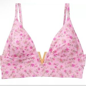 New! Victoria’s Secret Swim Gold Pink Floral V-Hardware Bikini Top 4608